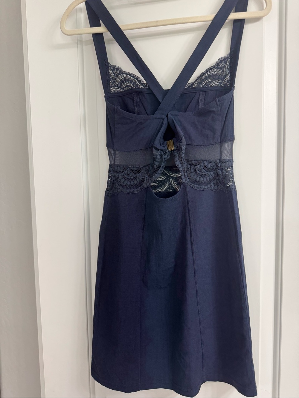 Free People Intimately Navy Lace-Accent Mini Dress